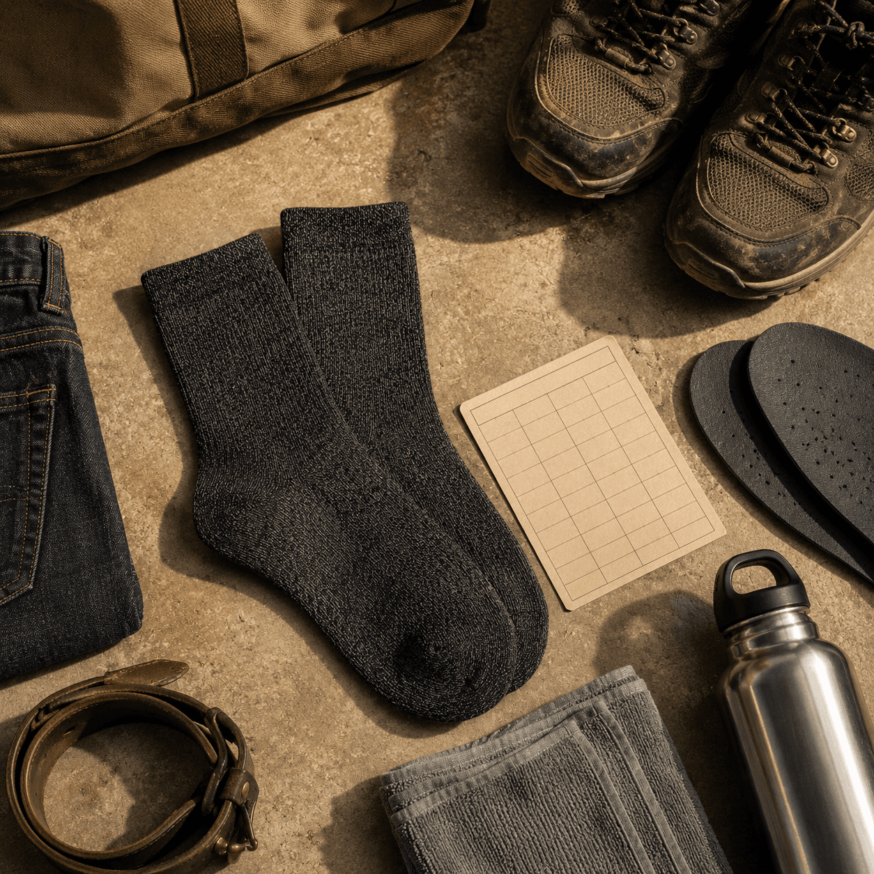 Work kit flat lay — boots and essentials with SILVARA