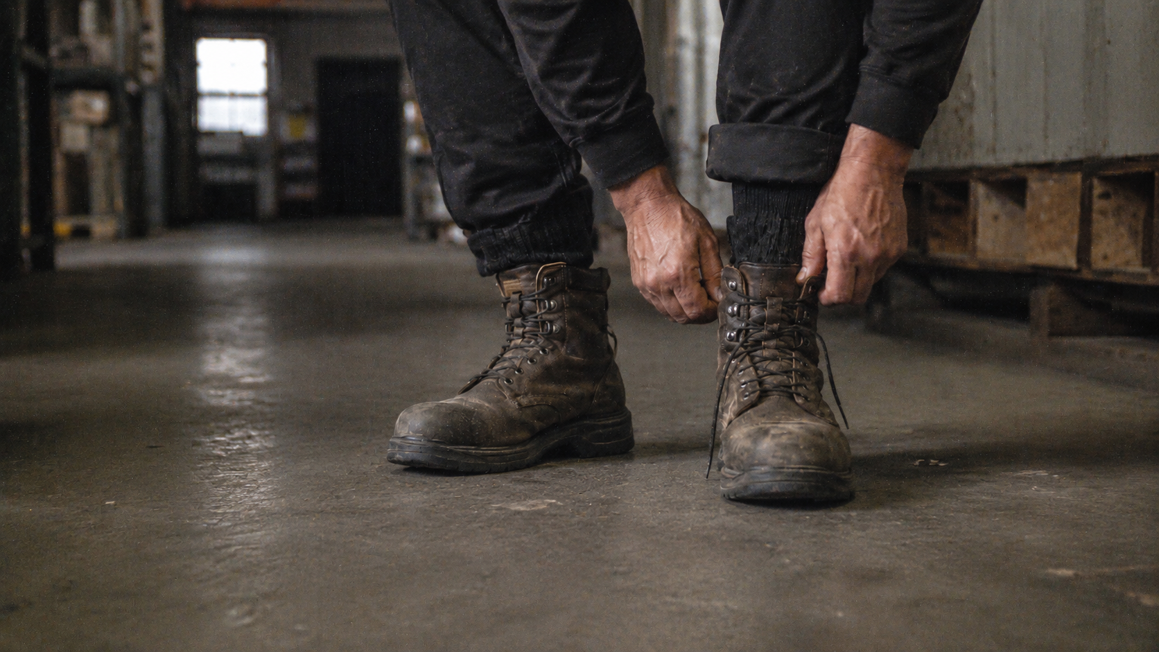 Worker in boots — SILVARA silver-infused thin low-calf work socks for long shifts